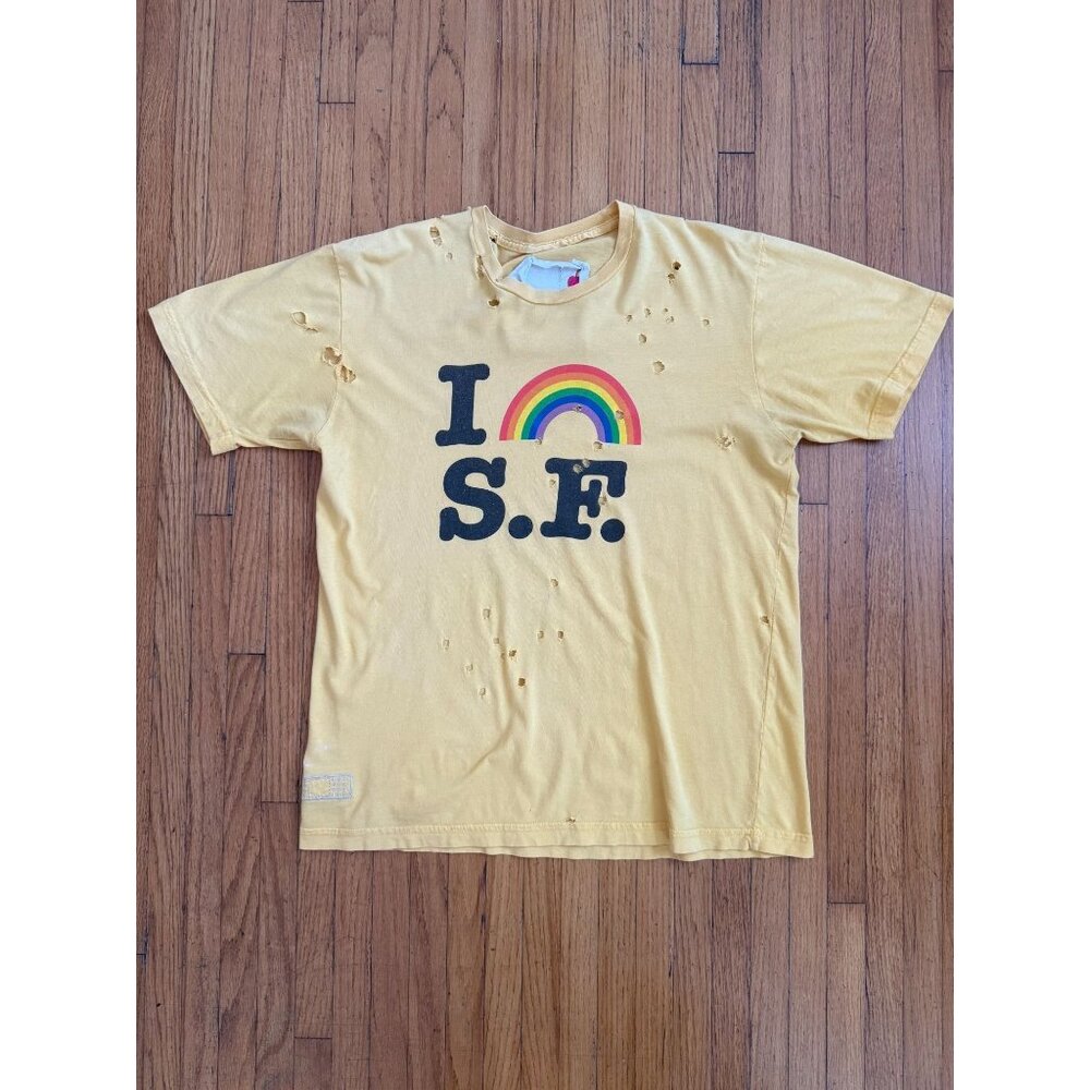 Parballe “I 🌈 S.F.” Shotgun‑Distressed Vintage Tee – Rare Bandage + Hearts & Ch